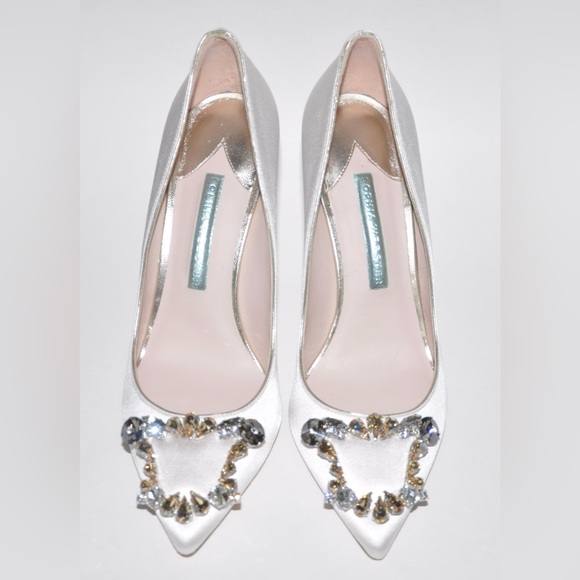 Sophia Webster Margaux Embellished Pointed Pumps US 9.5/ EU 39.5 Ivory Satin New - Picture 4 of 14